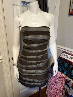alice + olivia Strapless Layered Metallic Brown Mini Dress